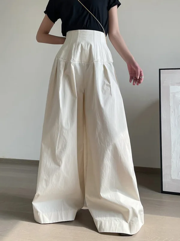 TWOTWINSTYLE Oversize Wide Leg Pants For Women Gathered Waist Spliced Ruched Casual Solid Long Trousers Female Clothing Summer