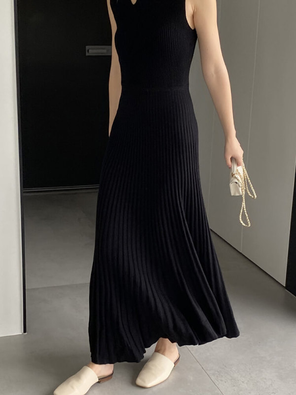 TWOTWINSTYLE Hollow Out  Dresses For Women Round Neck Long Sleeve High Waist Slim Fashion Clothing