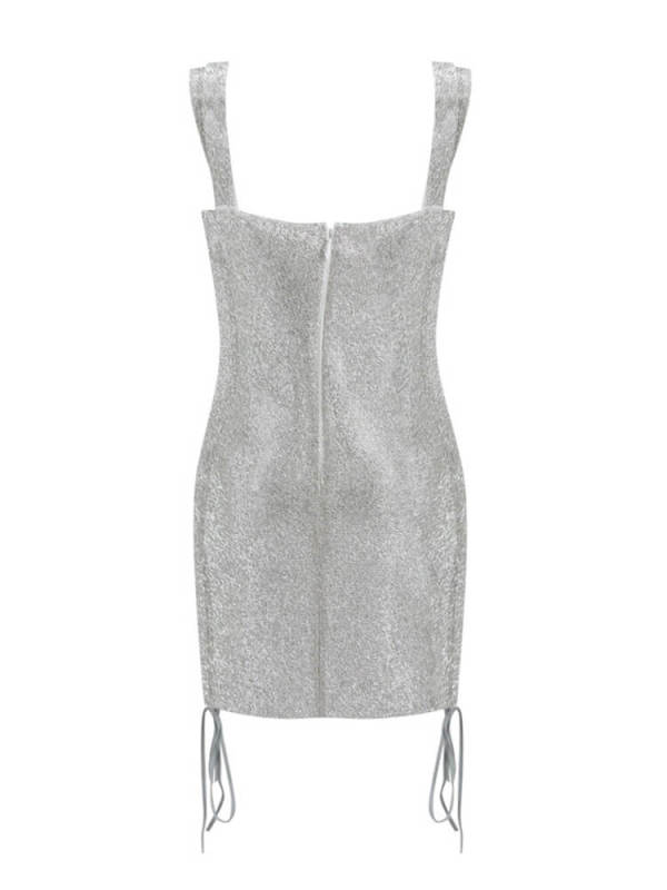 TWOTWINSTYLEPatchwork Dramonds Binding Sexy Dresses For Women Square Collar Sleeveless Clothing