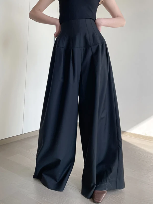 TWOTWINSTYLE Oversize Wide Leg Pants For Women Gathered Waist Spliced Ruched Casual Solid Long Trousers Female Clothing Summer