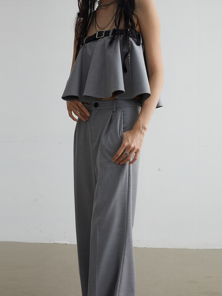 TWOTWINSTYLE  Two Piece Sets For Women Strapless Sleeveless Spliced Belt Fashion Clothing