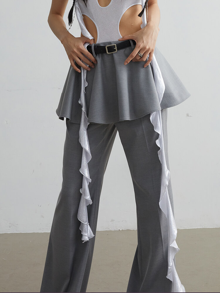 TWOTWINSTYLE  Two Piece Sets For Women Strapless Sleeveless Spliced Belt Fashion Clothing