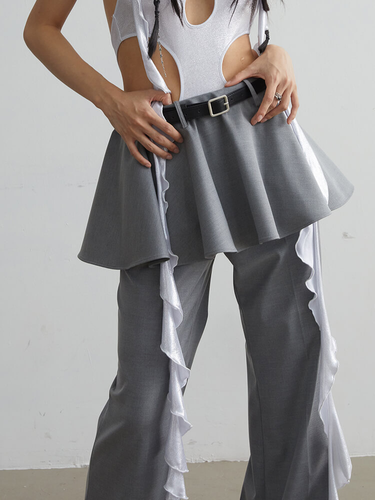 TWOTWINSTYLE  Two Piece Sets For Women Strapless Sleeveless Spliced Belt Fashion Clothing