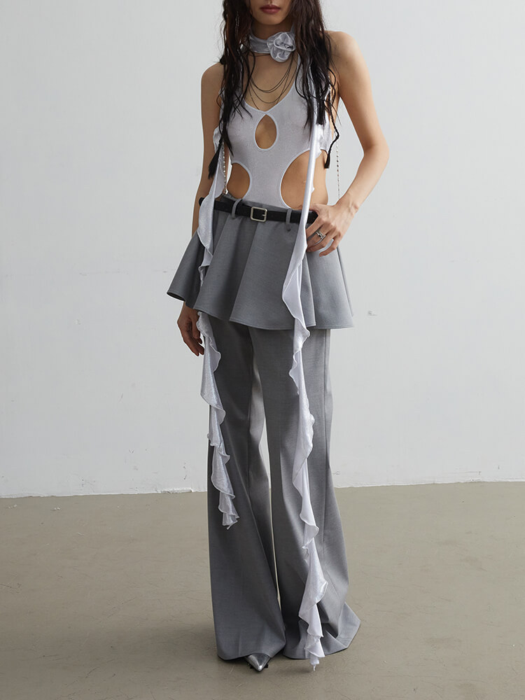 TWOTWINSTYLE  Two Piece Sets For Women Strapless Sleeveless Spliced Belt Fashion Clothing