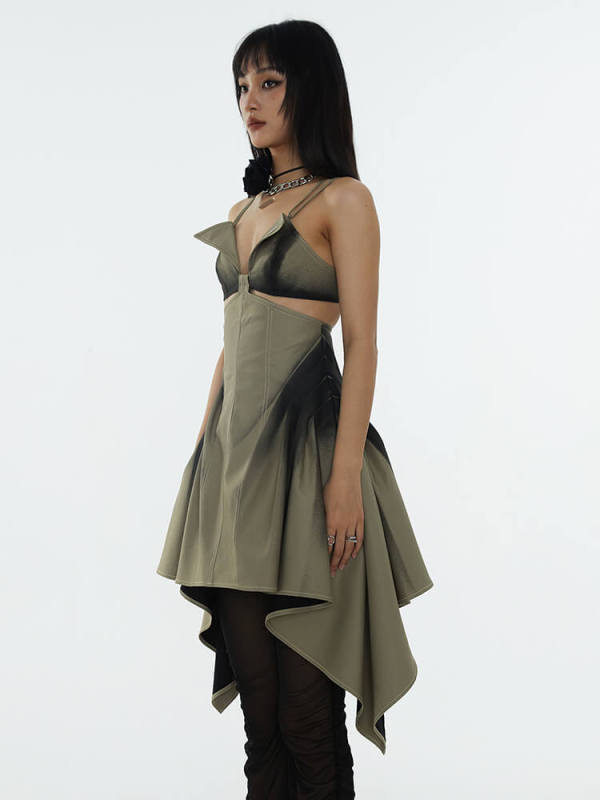 TWOTWINSTYLE Hollow Out Backless Dresses For Women Deep V Neck Sleeveless High Wait Tunic Slimming Fashion Clothing
