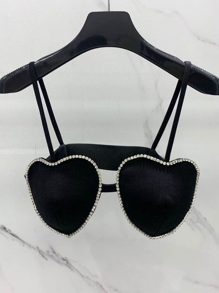 TWOTWINSTYLE Short  Camis Tank  Tops For Women Square Collar Sleeveless  Diamonds Hollow Out Fashion Clothing