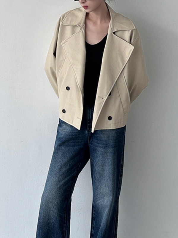TWOTWINSTYLE  Leather Jackets For Women Lapel Long Sleeve Patchwork Double Breasted Fashion Clothing