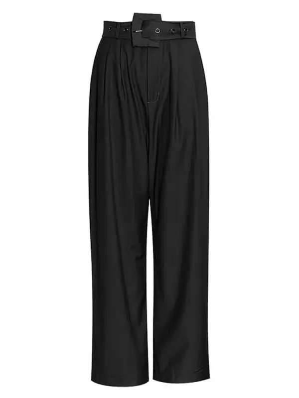 TWOTWINSTYLE  Wide Leg Pants For Women High Waist Spliced Belt  Loose Folds Fahsion Clothing
