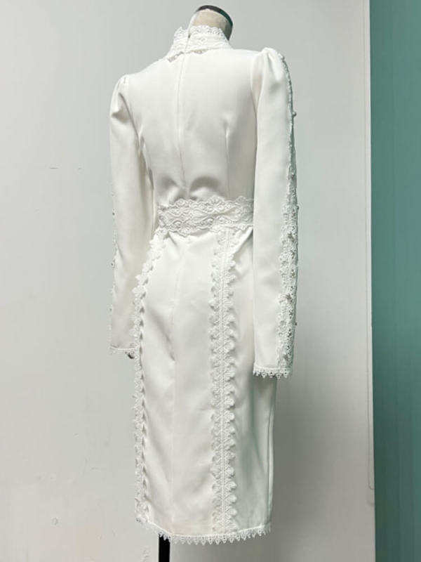 TWOTWINSTYLE Slimming Dresses For Women Stand Collar Long Sleeve High Waist Spliced Lace Clothing