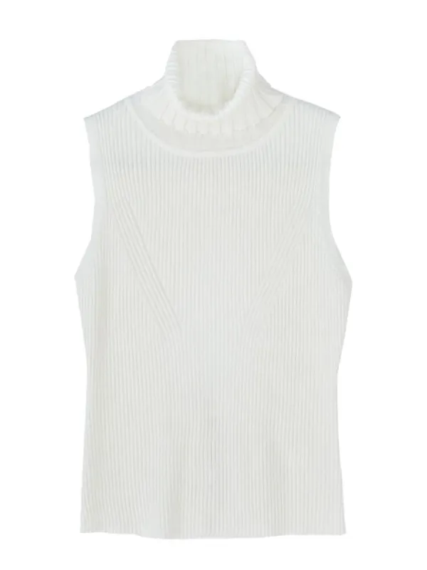 TWOTWINSTYLE Knitting Hollow Out Vest For Women Stand Collar Sleeveless  Button Clothing