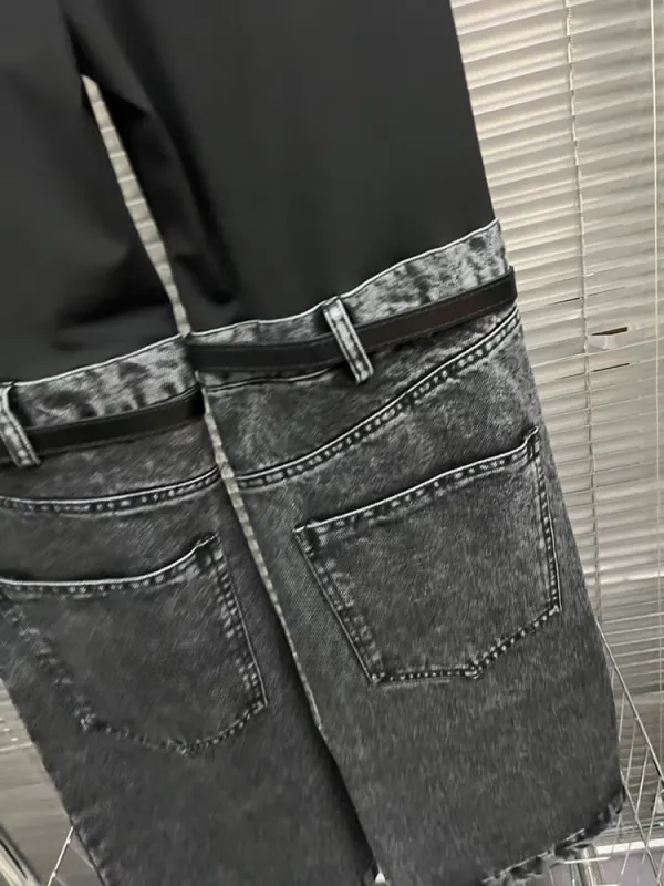 TWOTWINSTYLE   Belts Denim Pants For Women High Waist Spliced Pockets Wide Leg Pant  Fashion New