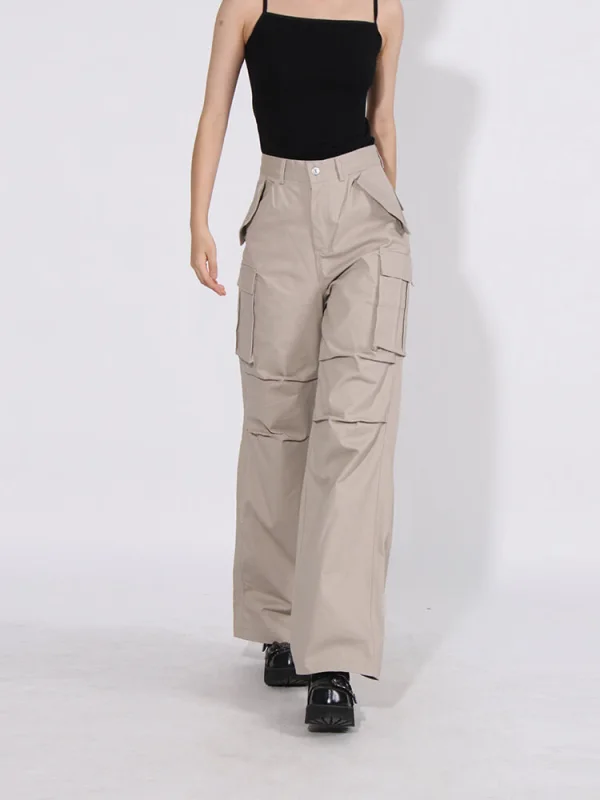 TWOTWINSTYLE  Loose  Cargo Pants For Women High Waist Patchwork Pockets  Chic  Autumn Clothing New