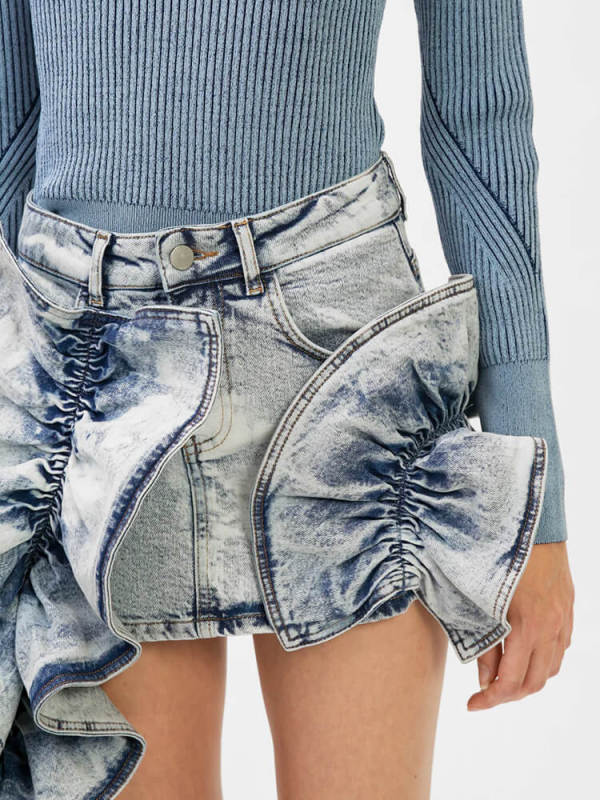 TWOTWINSTYLE Denim Irregular Skirts For Women Ruffles  Slimming Skirt Female Fashion Clothes New