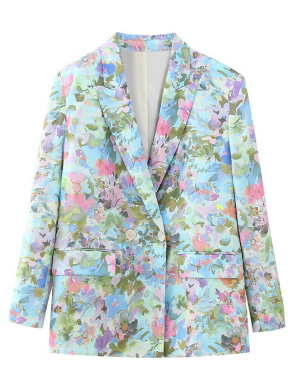 TWOTWINSTYLE Printing Two Piece Set For Women Notched Collar Long Sleeve Blazer Fahsion Clothing