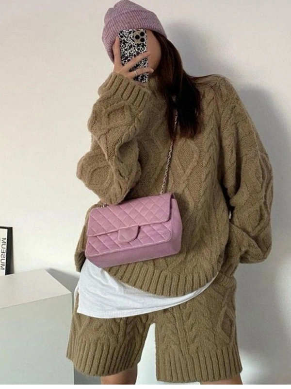 TWOTWINSTYLE Two Piece Sets For Women Turtleneck Loose Long Sleeve Sweater Fashion News