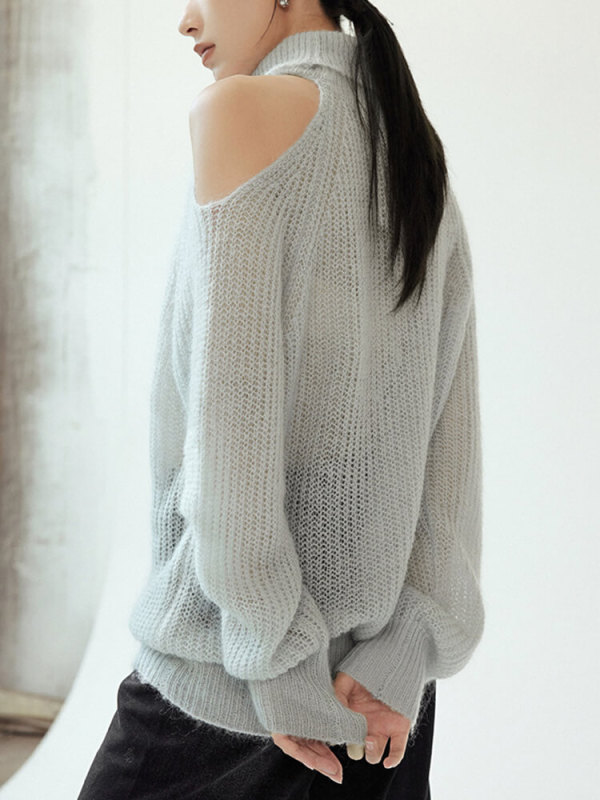 TWOTWINSTYLE Loose Knitting Sweaters For Women Turtleneck Long Sleeve Off Shoulder Fashion Clothing