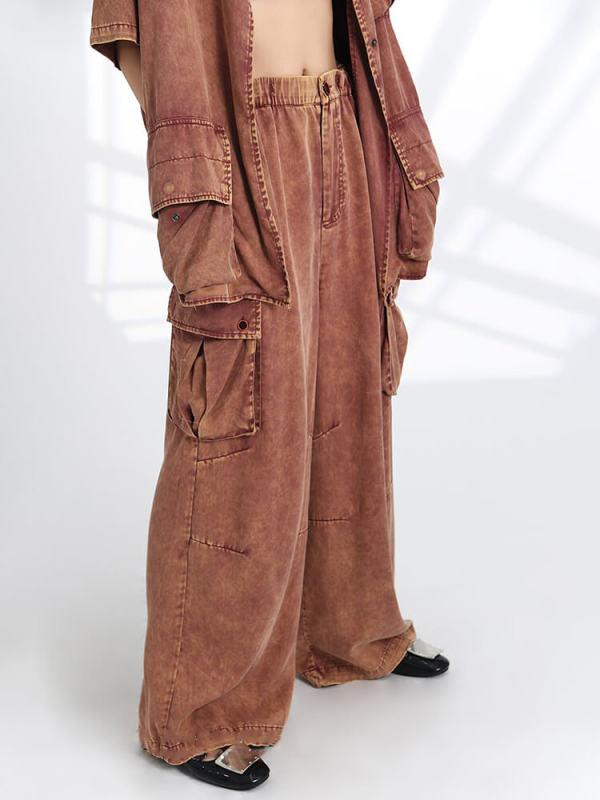 TWOTWINSTYLE  Loose Pants For Women High Waist Spliced Pockets Wide Leg Pant Fashion Clothing