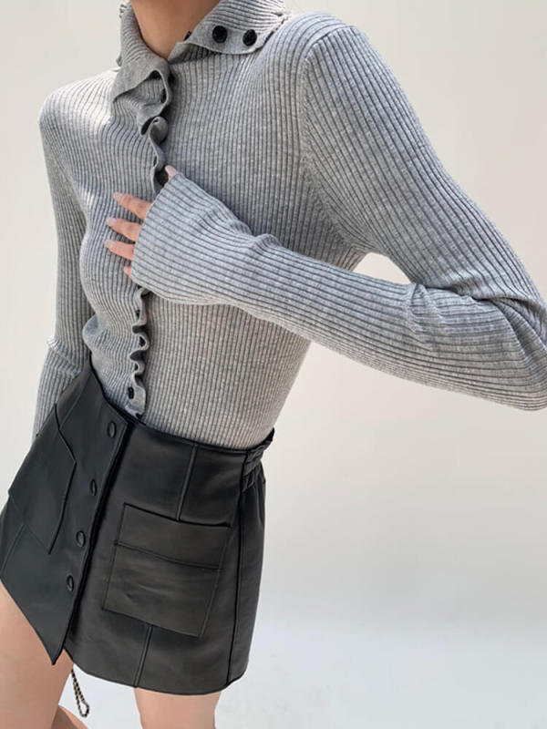 TWOTWINSTYLE Patchwork Single Breasted Knitting Sweaters For Women Lapel Long Sleeve Slimming Sexy Fashion Clothing