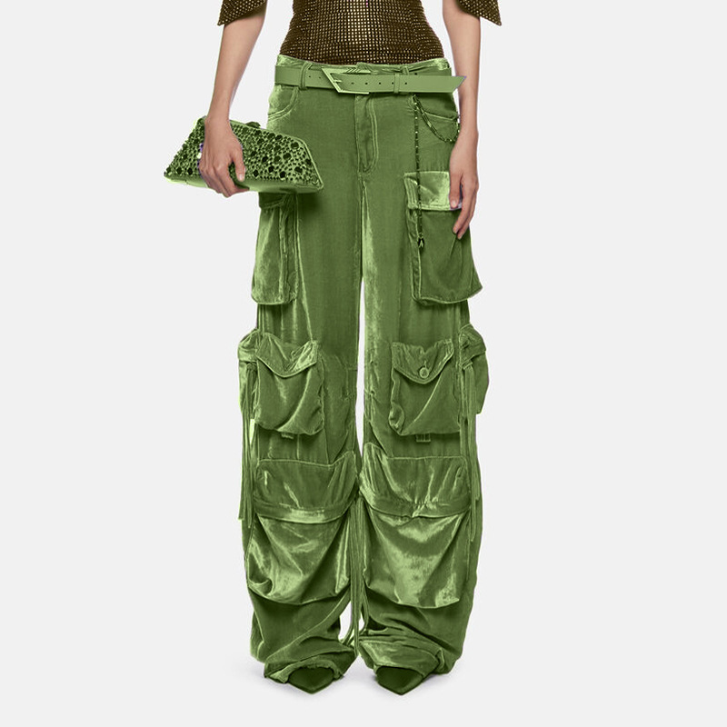 TWOTWINSTYLE  Patchwork Pocket Cargo Trousers For Women High Waist Spliced Buttonstreetwear Clothing
