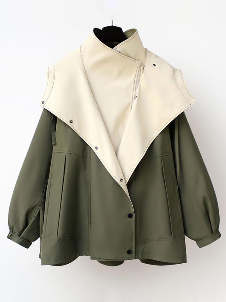 TWOTWINSTYLE  Patchwork Zipper Loose Coats For Women Hooded Long Sleeve Fashion Clothing