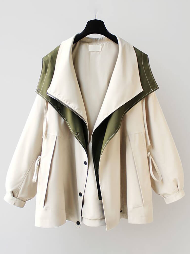 TWOTWINSTYLE  Patchwork Zipper Loose Coats For Women Hooded Long Sleeve Fashion Clothing
