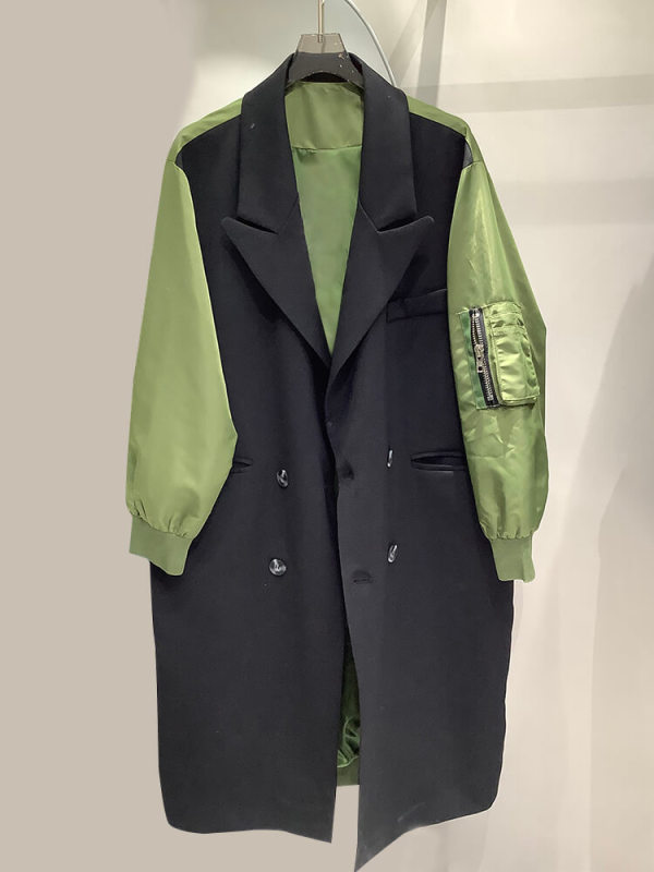 TWOTWINSTYLE  Casual Trenches For Women Lapel Long Sleeve Patchwork Double Breasted Vintage Fashion Clothing