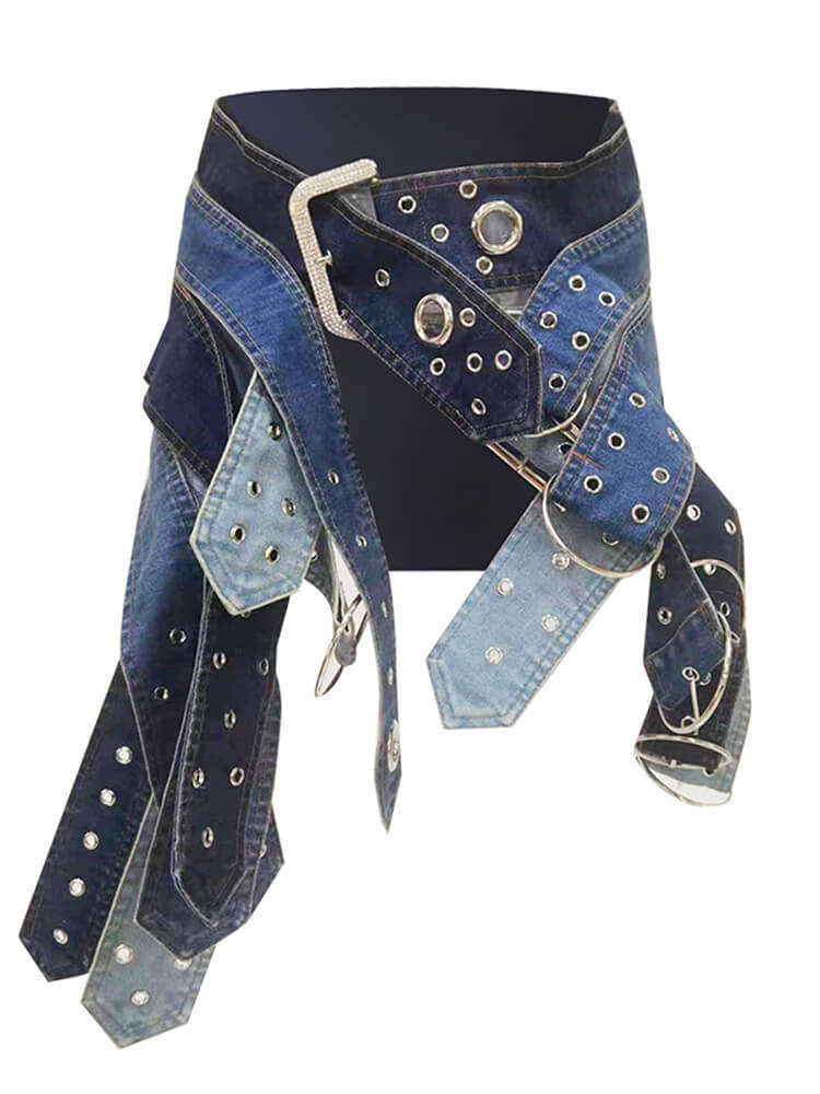 TWOTWINSTYLE  Patchwork Belts Designer Slimming Skirts For Women High Waist Mini Sexy  Bodycon Fashion Clothing