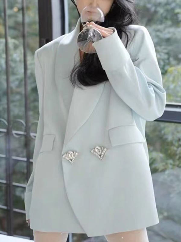 TWOTWINSTYLE  Spliced Diamonds Blazers For Women Notched Collar Long Sleeve Fahsion Clothing