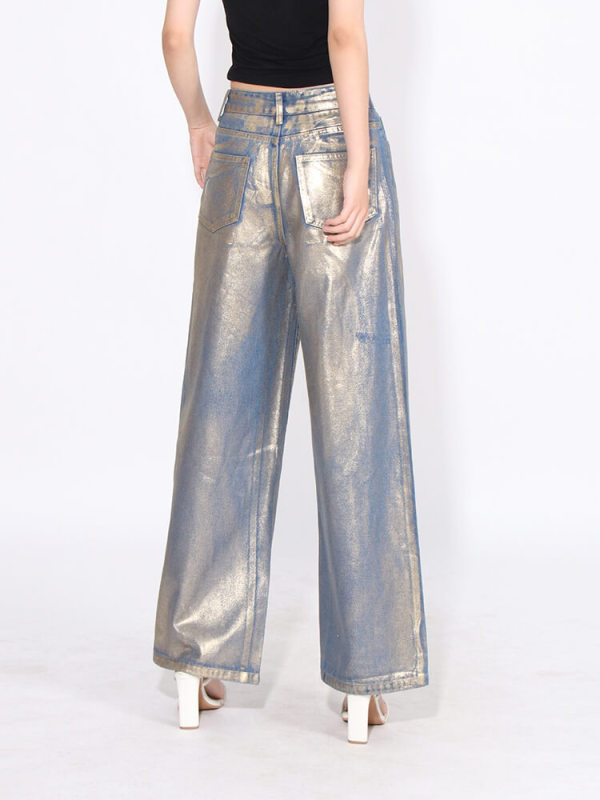 TWOTWINSTYLE  Loose Denim Pants For Women High Waist Patchwork Pockets Vintage Fashion Clothing