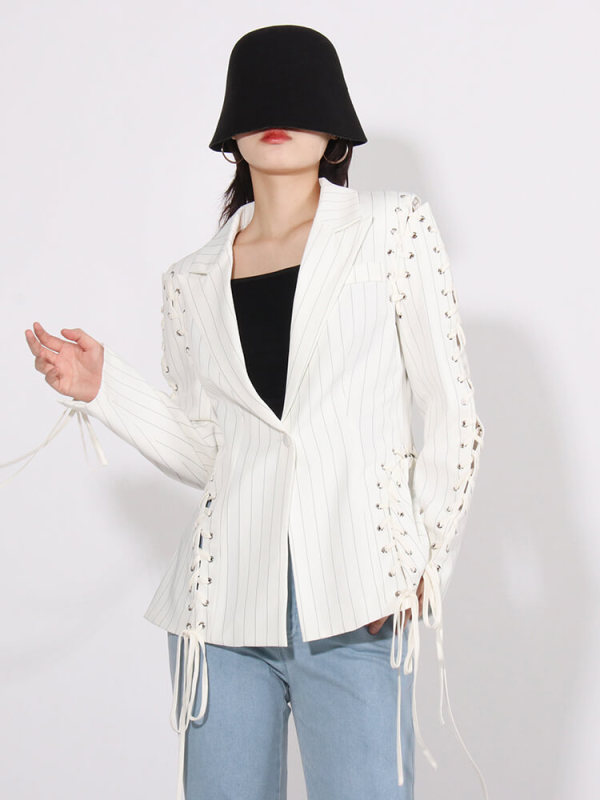 TWOTWINSTYLE Blazers For Women Notched Collar Long Sleeve Slim Patchwork Hidden Breasted Fashion Clothing