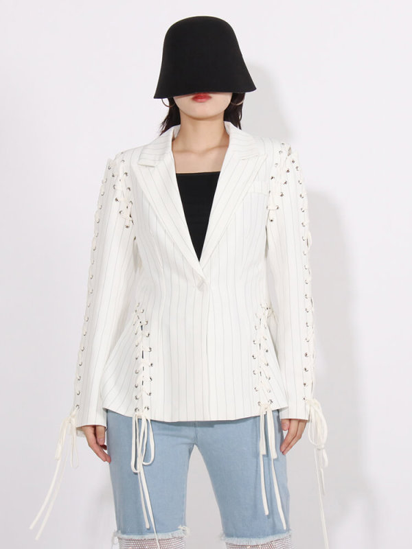 TWOTWINSTYLE Blazers For Women Notched Collar Long Sleeve Slim Patchwork Hidden Breasted Fashion Clothing