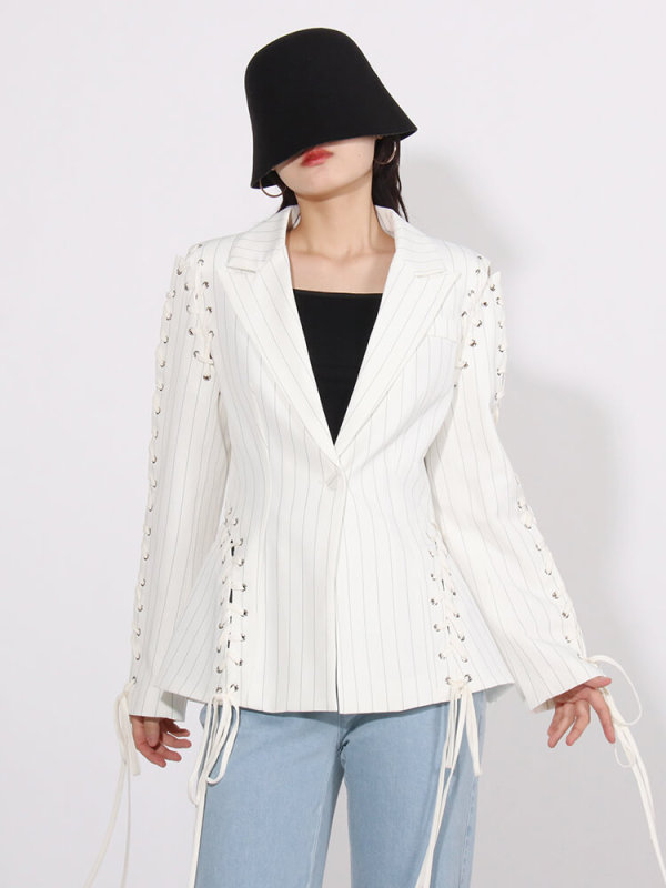 TWOTWINSTYLE Blazers For Women Notched Collar Long Sleeve Slim Patchwork Hidden Breasted Fashion Clothing