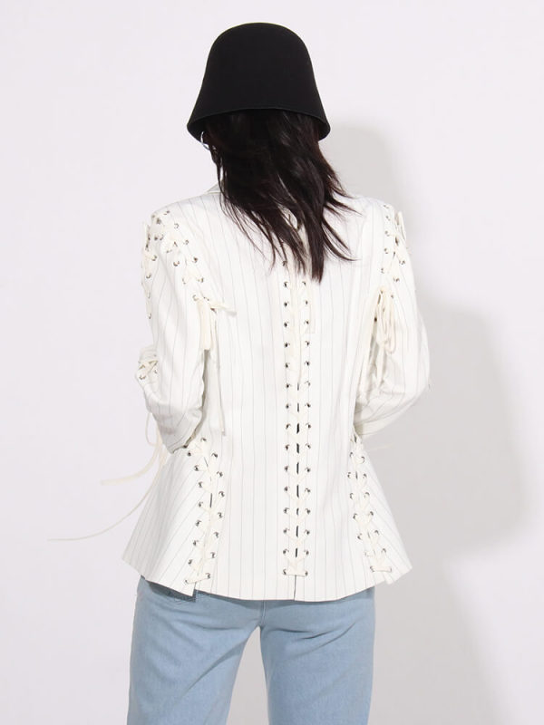TWOTWINSTYLE Blazers For Women Notched Collar Long Sleeve Slim Patchwork Hidden Breasted Fashion Clothing