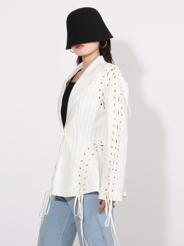 TWOTWINSTYLE Blazers For Women Notched Collar Long Sleeve Slim Patchwork Hidden Breasted Fashion Clothing