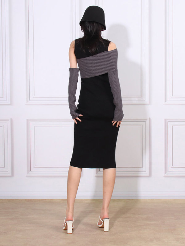 TWOTWINSTYLE  Slimming Knitting Dresses For Women Round Neck Long Sleeve High Waist Bodycon Fashion Clothing