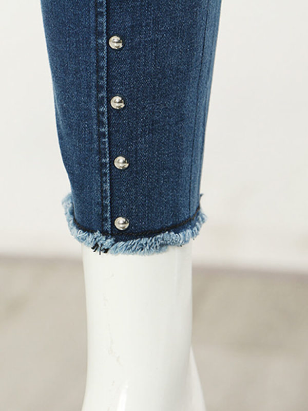 TWOTWINSTYLE Irregular Spliced Embroidered Flares Jeans For Women High Waist Patchwork Button Casual Fashion Clothing