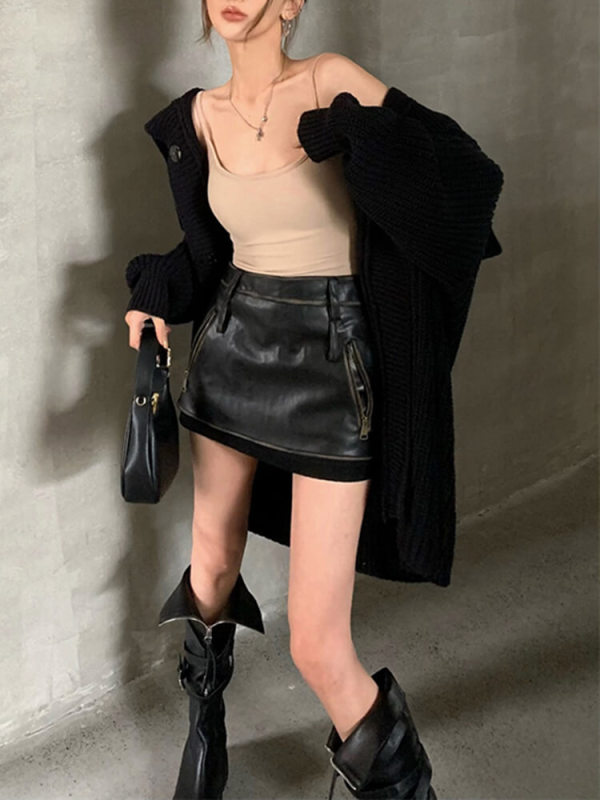 TWOTWINSTYLE Patcheork Zipper Slimming Mini Skirts For Women High Waist Minimalist Temperament Sexy Skirt Female Fashion 2023