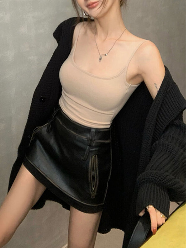 TWOTWINSTYLE Patcheork Zipper Slimming Mini Skirts For Women High Waist Minimalist Temperament Sexy Skirt Female Fashion 2023