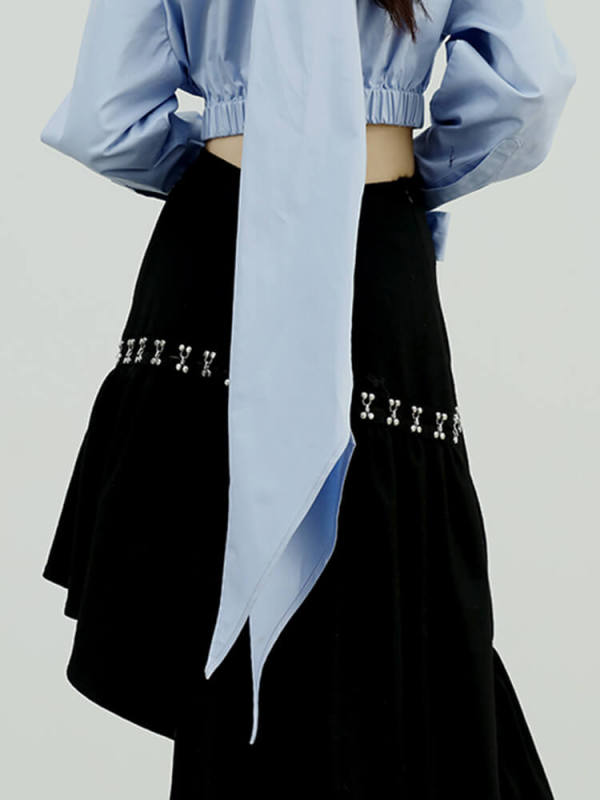 TWOTWINSTYLE  Patchwork Metal Buckle Slimming Skirts For Women High Waist Irregular Hem Designer Skirt Fahsion Clothing