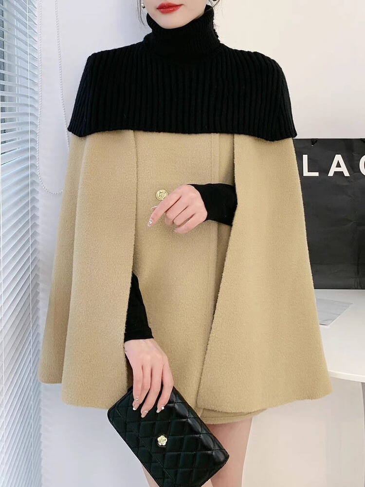 TWOTWINSTYLE Two Piece Sets For Women Round Neck Cape Sleeve Spliced Double Breasted Coat Fashion Clothing