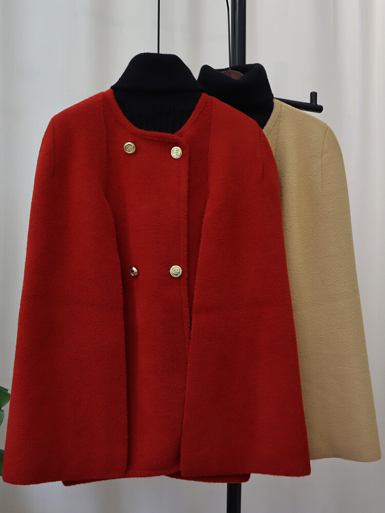 TWOTWINSTYLE Two Piece Sets For Women Round Neck Cape Sleeve Spliced Double Breasted Coat Fashion Clothing