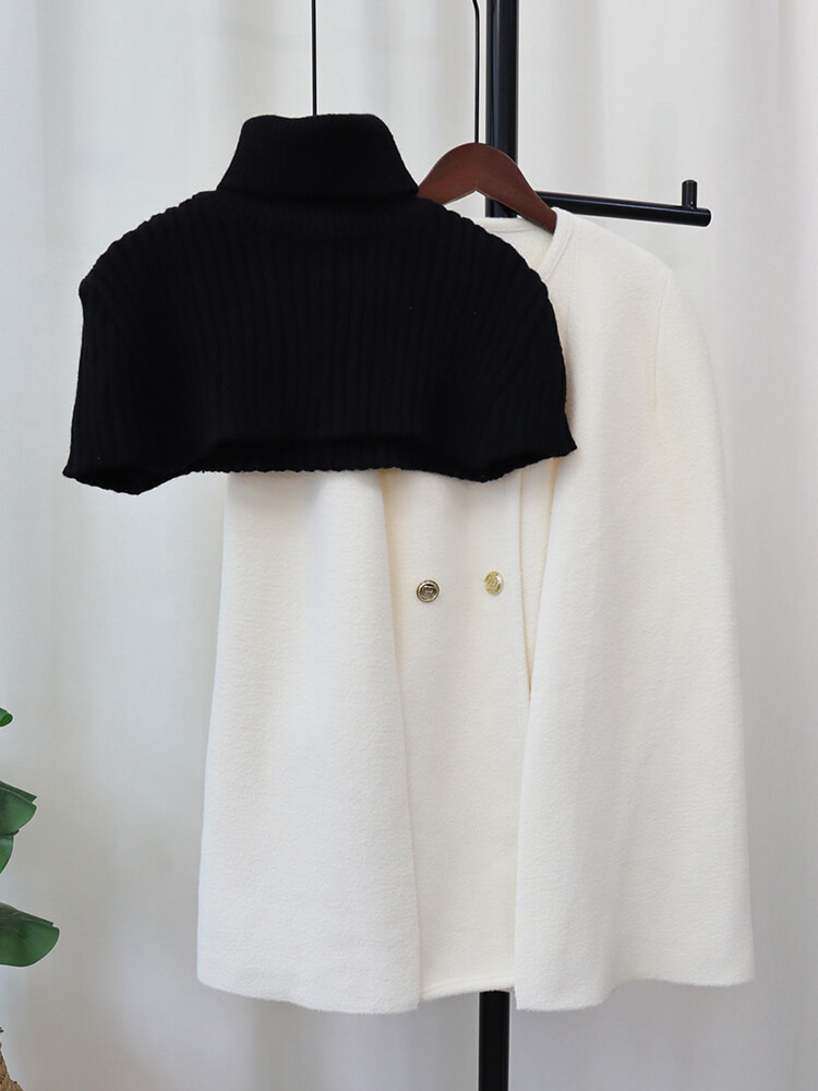 TWOTWINSTYLE Two Piece Sets For Women Round Neck Cape Sleeve Spliced Double Breasted Coat Fashion Clothing