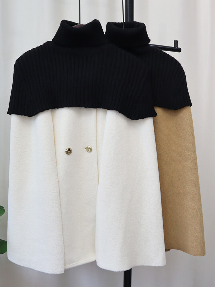 TWOTWINSTYLE Two Piece Sets For Women Round Neck Cape Sleeve Spliced Double Breasted Coat Fashion Clothing