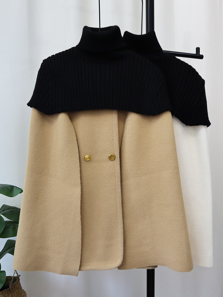 TWOTWINSTYLE Two Piece Sets For Women Round Neck Cape Sleeve Spliced Double Breasted Coat Fashion Clothing