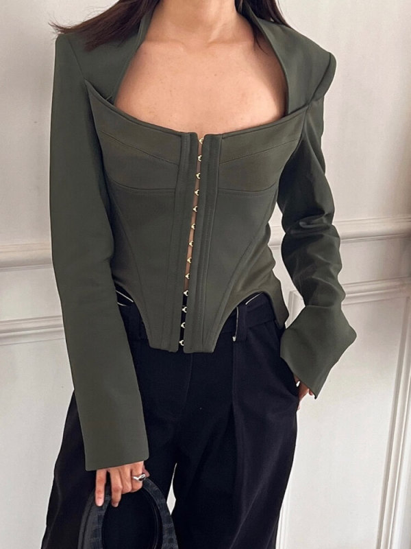 TWOTWINSTYLE Slimming Casual Coats For Women Square Collar Long Sleeve Fashion Clothing