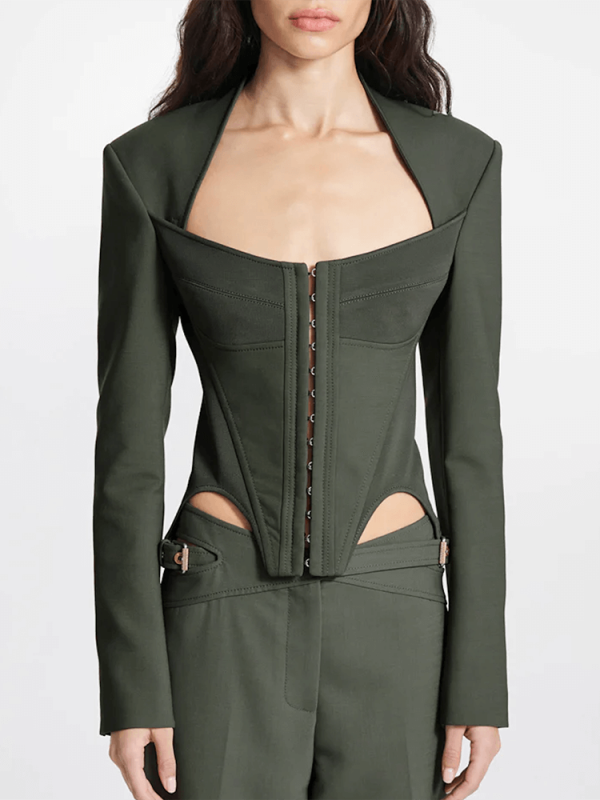 TWOTWINSTYLE Slimming Casual Coats For Women Square Collar Long Sleeve Fashion Clothing