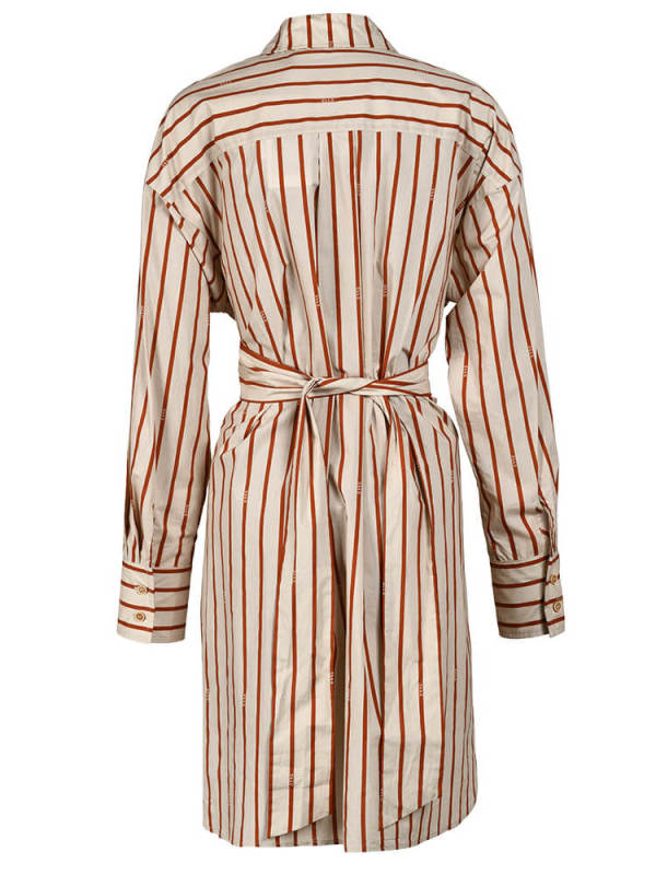 TWOTWINSTYLE  Striped Vintage Tunic Dresses For Women Lapel Long Sleeve High Waist Spliced Button Fashion Clothing