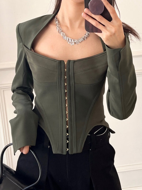 TWOTWINSTYLE Slimming Casual Coats For Women Square Collar Long Sleeve Fashion Clothing