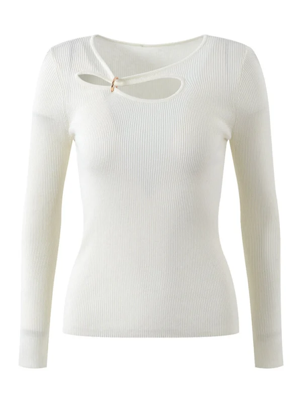 TWOTWINSTYLE Slimming Hollow Out Knitting Sweaters For Women Round Neck Long Sleeve Fashion New