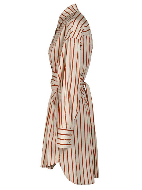 TWOTWINSTYLE  Striped Vintage Tunic Dresses For Women Lapel Long Sleeve High Waist Spliced Button Fashion Clothing